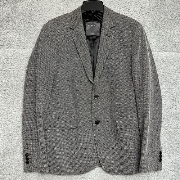 Zara Sport Coat Mens 42 Gray Herringbone Blazer Business Office